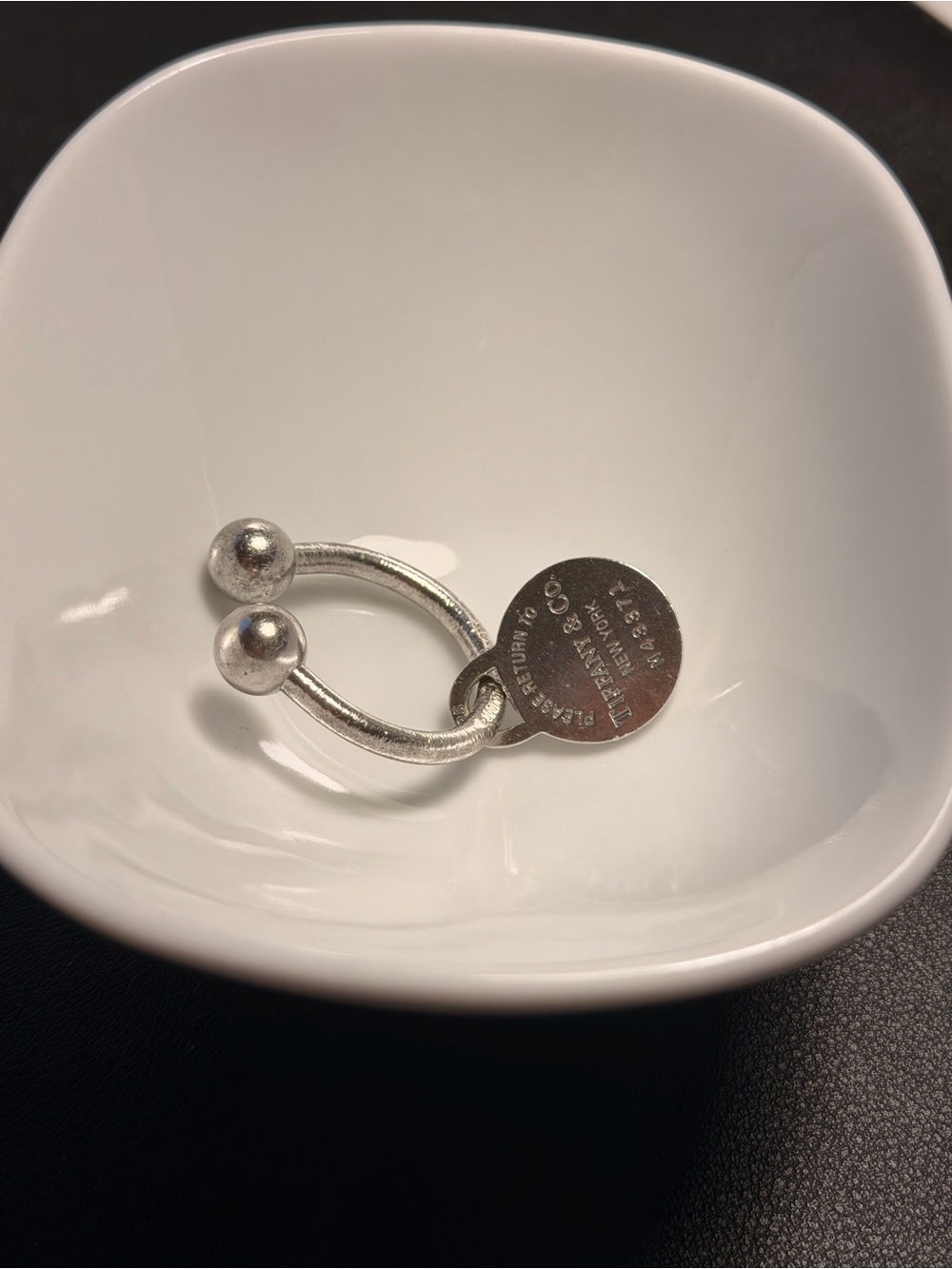 Tiffany & Co. Silver Round Tag Ring with Ball Ends